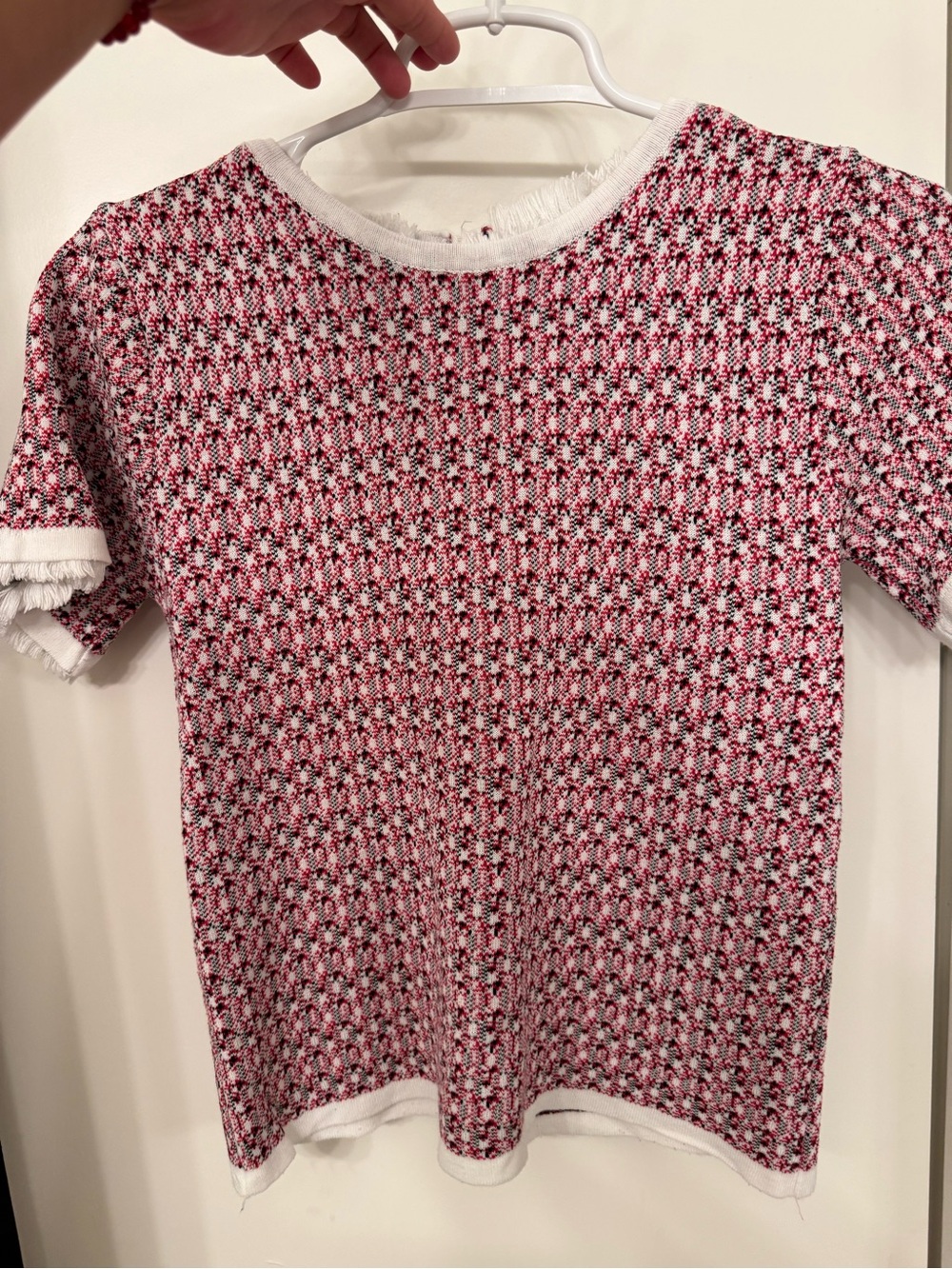Textured Pink and White Short Sleeve Knit Top